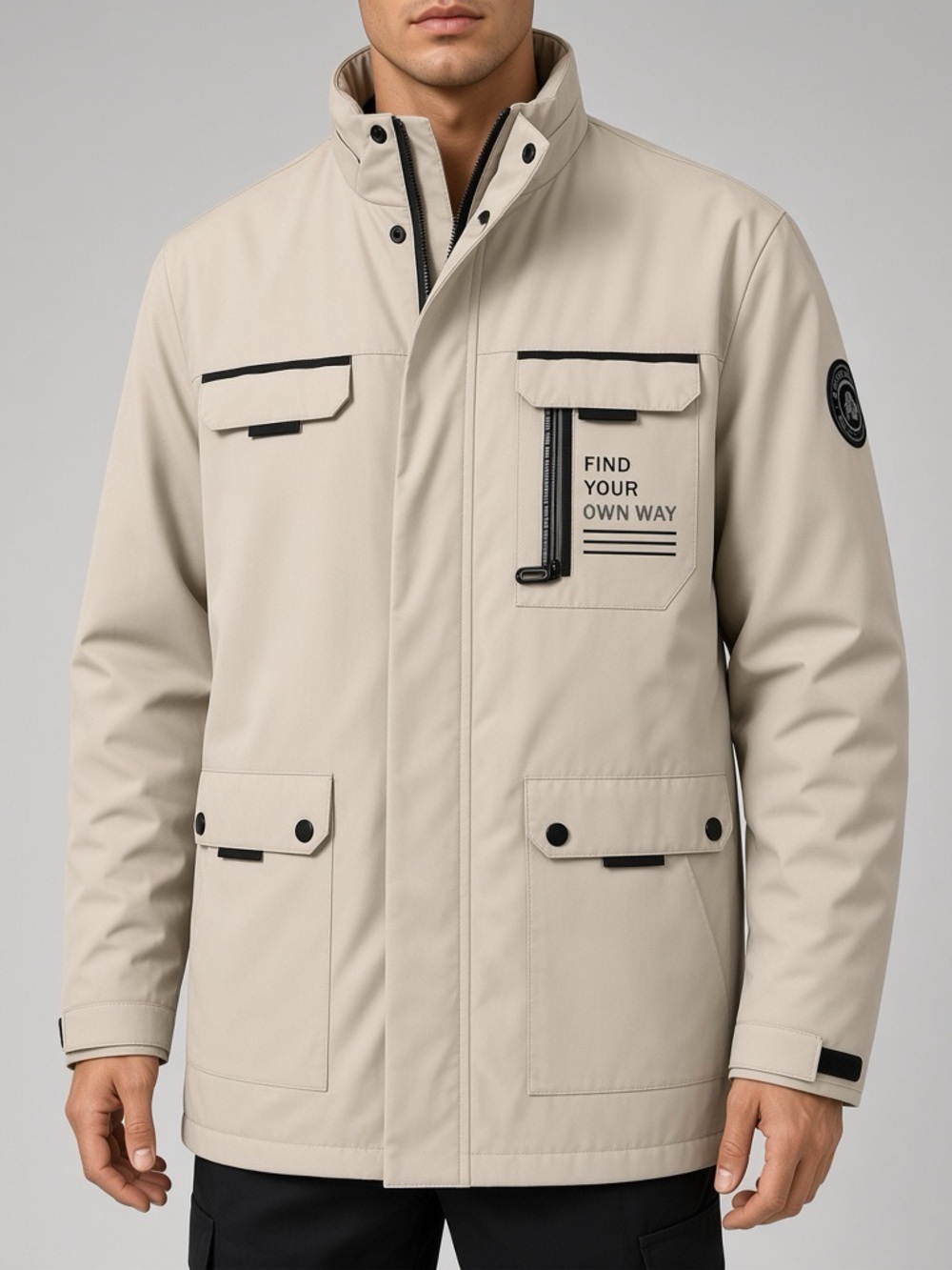 Men's Beige Utility Jacket - Find Your Own Way
